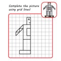 Educational game for kids. Simple exercise. Robot drawing using grid. Symmetrical drawing.